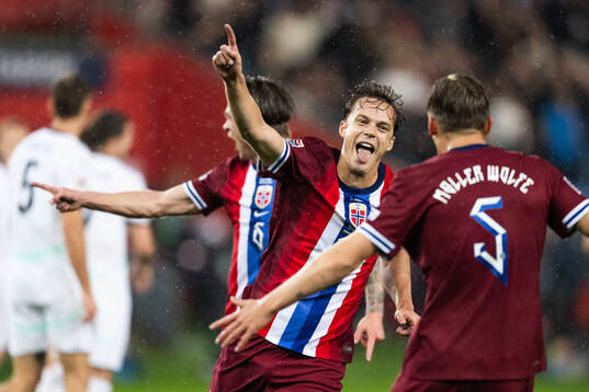Felix Horn Myhre of Norway celebrates