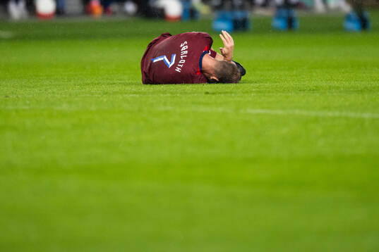 Alexander Sørloth of Norway in pain