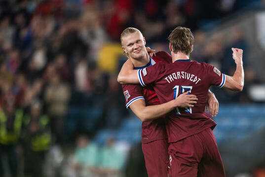 Erling Braut Haaland of Norway celebrates with Kristian