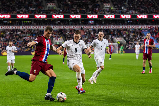 Alexander Sørloth of Norway and Alexander Prass of Austria