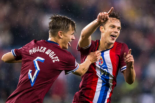 Felix Horn Myhre of Norway celebrates