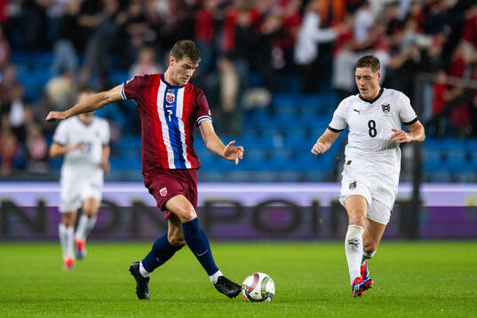 Alexander Sørloth of Norway and Alexander Prass of Austria