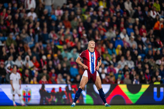 Erling Braut Haaland of Norway wait for the VAR goal check