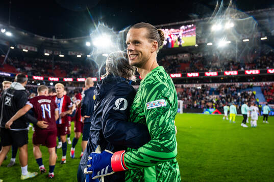 Goalkeeper Ørjan Håskjold Nyland of Norway celebrates