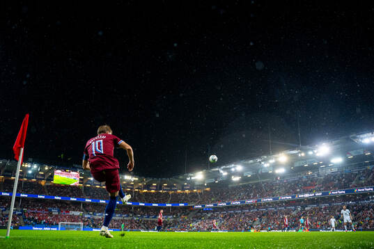Martin Ødegaard of Norway takes a corner kick