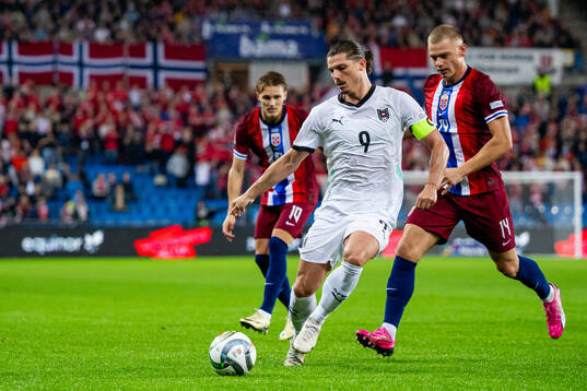 Marcel Sabitzer of Austria and Julian Ryerson of Norway
