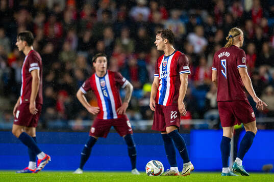 Felix Horn Myhre of Norway looks dejected
