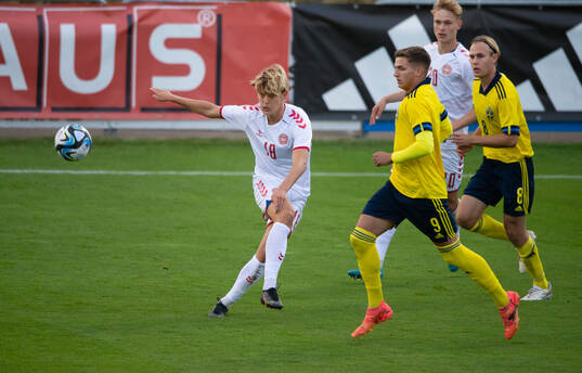 Danmarks Andreas Nibe i U20 landskampen mellan Sverige och