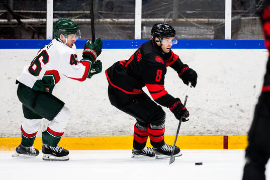 Frölundas Dominik Egli och Malmö Redhawks Johan Olofsson