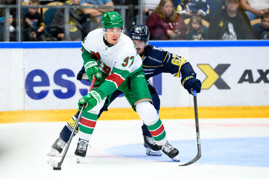 Rögles Albin Sundsvik och HV71s Oliwer Kaski