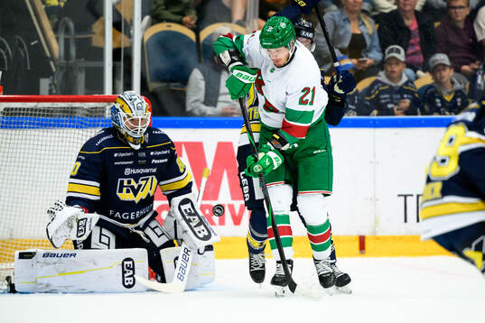 HV71s målvakt Hugo Alnefelt och Rögles Henry Bowlby
