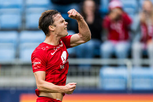Felix Horn Myhre of Brann celebrates