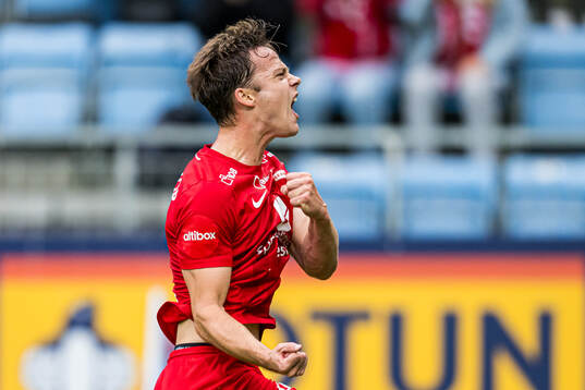 Felix Horn Myhre of Brann celebrates