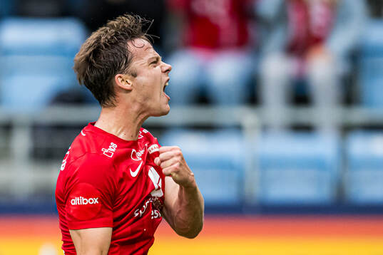 Felix Horn Myhre of Brann celebrates