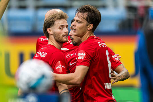 Felix Horn Myhre of Brann celebrates
