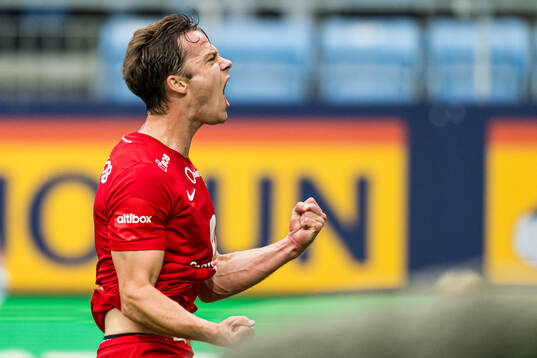 Felix Horn Myhre of Brann celebrates