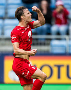 Felix Horn Myhre of Brann celebrates