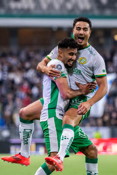 Hammarbys Jusef Erabi gör 1-0 och jublar med Montader