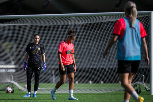 Goalkeeper Jennifer Falk and Felicia Schröder