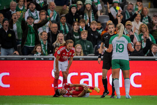 Cathinka Tandberg of Hammarby receives a yellow card