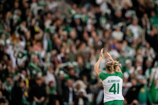 Julie Blakstad of Hammarby celebrates the 1-0 goal