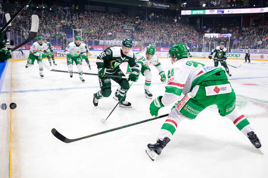 Färjestads Lucas Forsell och Rögles Albin Sundsvik