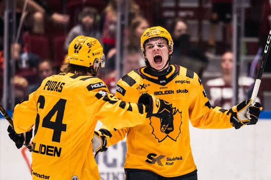 Skellefteås Jonathan Pudas och Axel Sandin Pellikka jublar