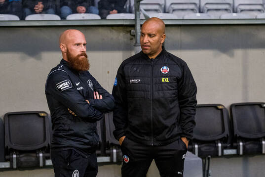 Landskronas tränare Max Mölder och Helsingborgs tränare