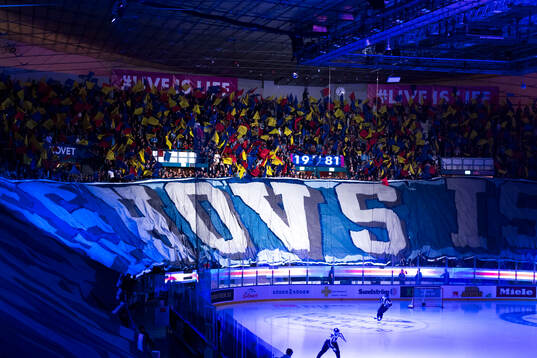 Djurgårdens supportrar med ett tifo