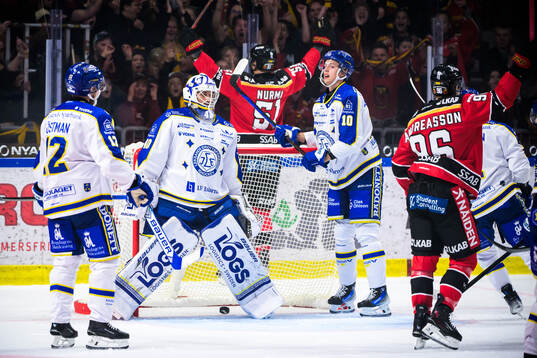 Leksands målvakt Mantas Armalis och Anton Johansson,