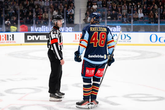 Djurgårdens Dick Axelsson i samtal med domare Filip