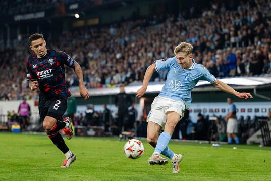 James Tavernier of Rangers and Hugo Bolin of Malmö FF