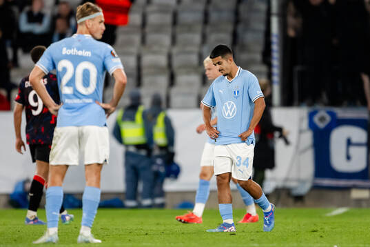 Zakaria Loukili of Malmö FF looks dejected