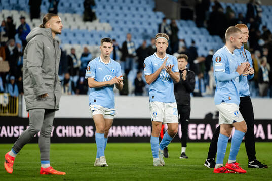 Lasse Berg Johnsen and Erik Botheim of Malmö FF look
