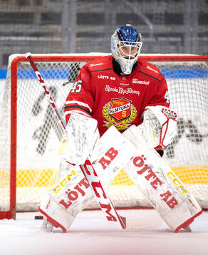 Almtunas målvakt Edvin Olofsson före ishockeymatchen i