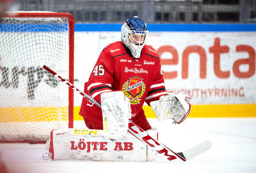 Almtunas målvakt Edvin Olofsson före ishockeymatchen i