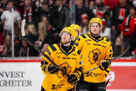 Skellefteås Pontus Johansson jublar med lagkamrater