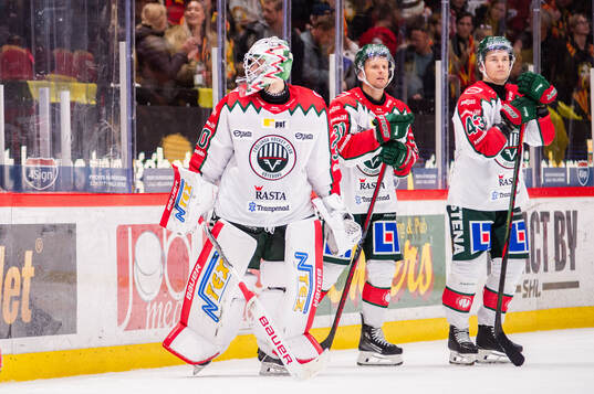 Frölundas målvakt Tobias Normann, Nicklas Lasu och Tom