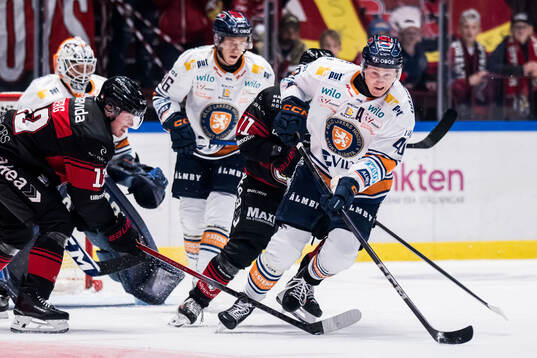 Malmö Redhawks Linus Öberg och Växjös Dennis Rasmussen