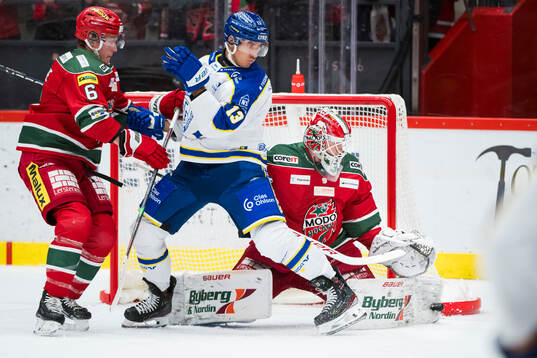 MoDos målvakt Lassi Lehtinen och Paul Ladue och Leksands