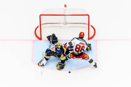 HV71s målvakt Hugo Alnefelt räddar skott från MoDos