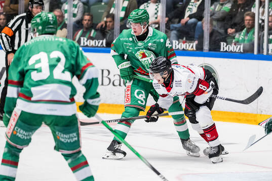 Rögles Gregor Biber och Malmö Redhawks Johan Olofsson