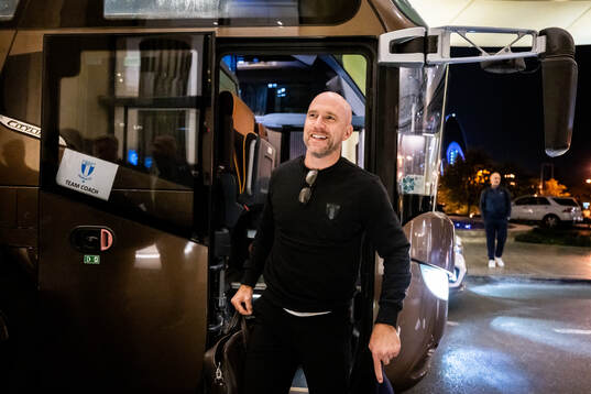 Head coach Henrik Rydström of Malmö FF arrives in Baku
