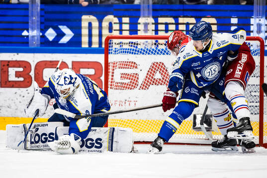 Leksands målvakt Mantas Armalis och Leksands Fred Nilsson