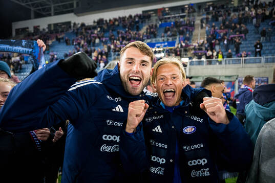 Muamer Brajanac and Carl Lange of Vålerenga celebrates