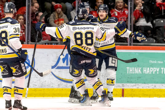 HV71s Radan Lenc jublar med lagkamrater