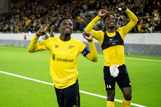Michael Baidoo and Jalal Abdullai of Elfsborg celebrate