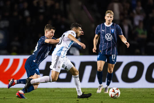 Lasse Berg Johnsen of Malmö FF and Abdellah Zoubir of