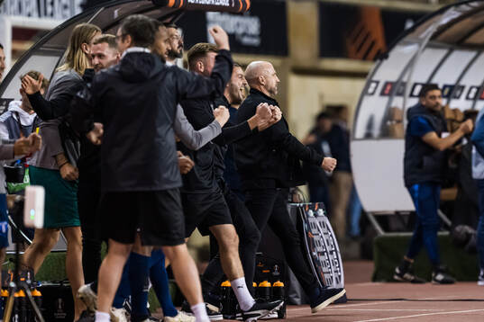 Head coach Henrik Rydström of Malmö FF celebrates