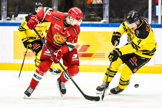Moras Fabian Ilestedt och Vimmerbys Johan Norberg